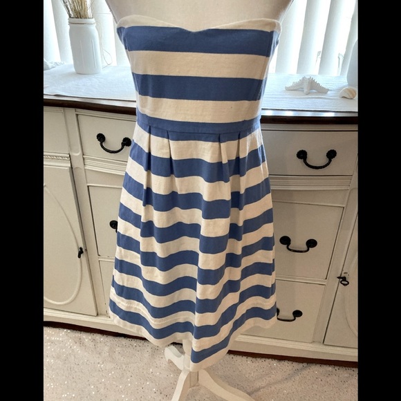 J Crew Blue & White striped Strapless Dress Sz 8 - Picture 8 of 8